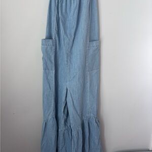 Tall Light Blue Tiered Denim Jumpsuit Pants